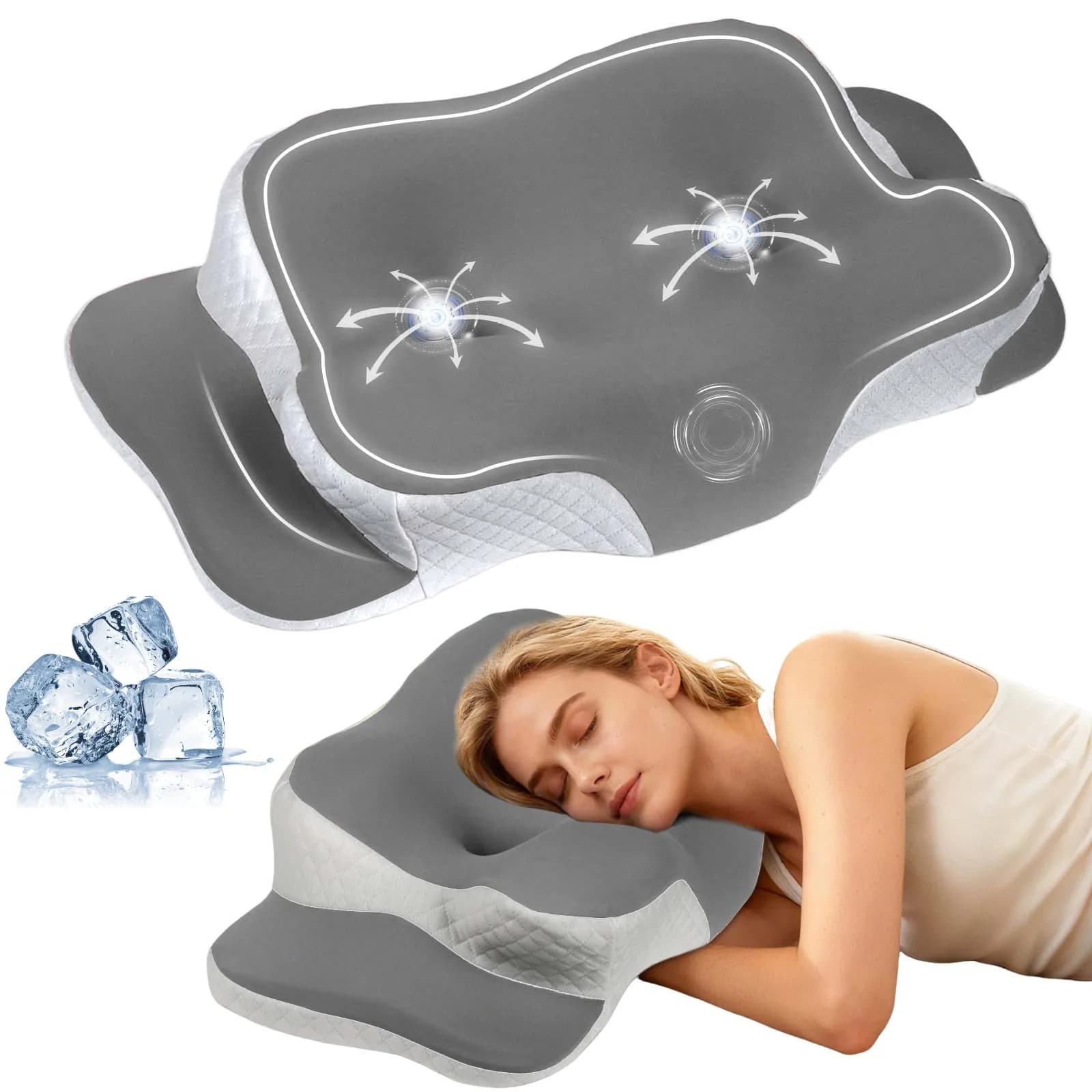 Oreiller de soutien cervical ergonomique rafraîchissant pour le cou, oreiller orthopédique de massage pour dormeurs sur le côté/dos