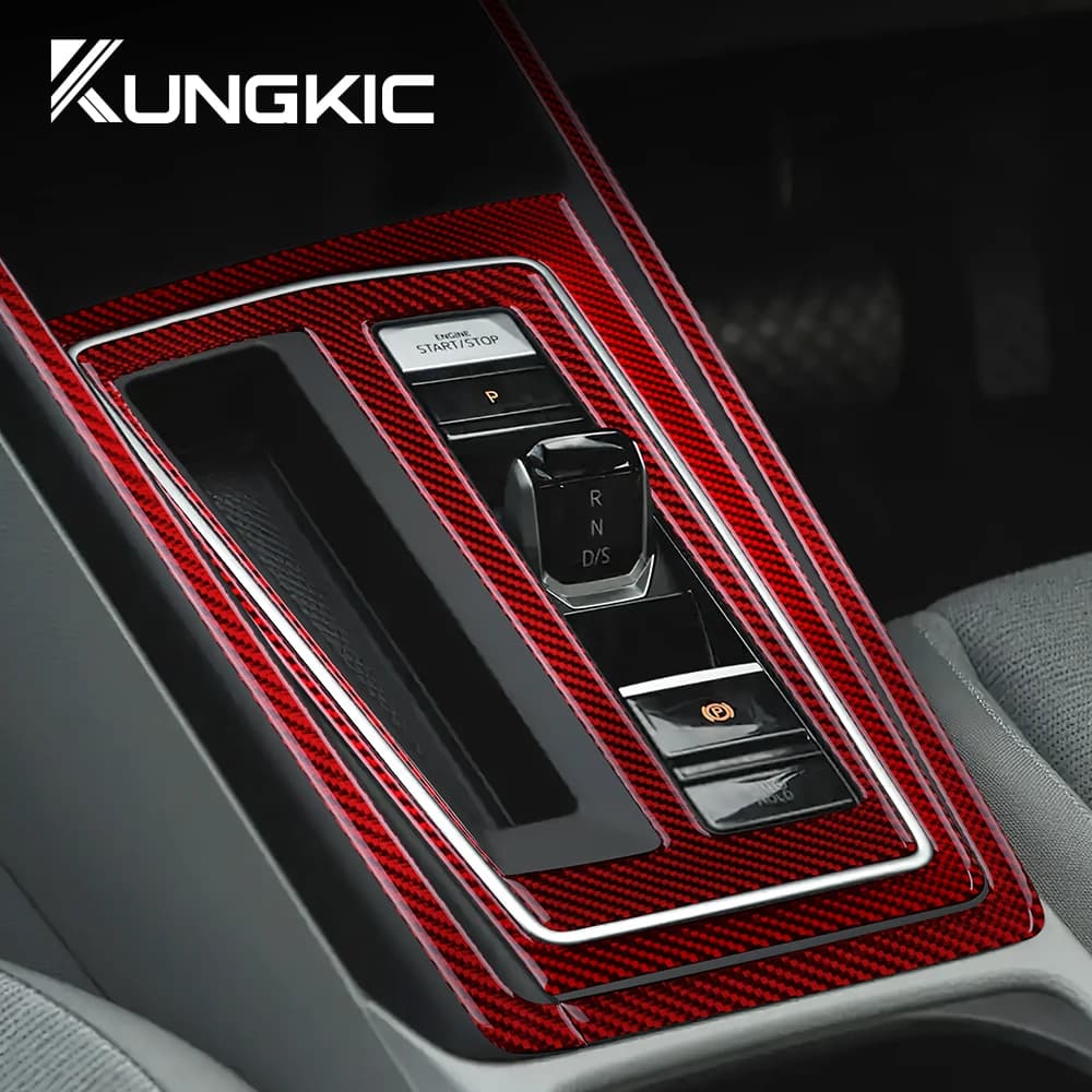 Group autocollant en fibre de carbone pour Volkswagen, garniture intérieure de voiture, panneau de changement de vitesse rouge, accessoires de
