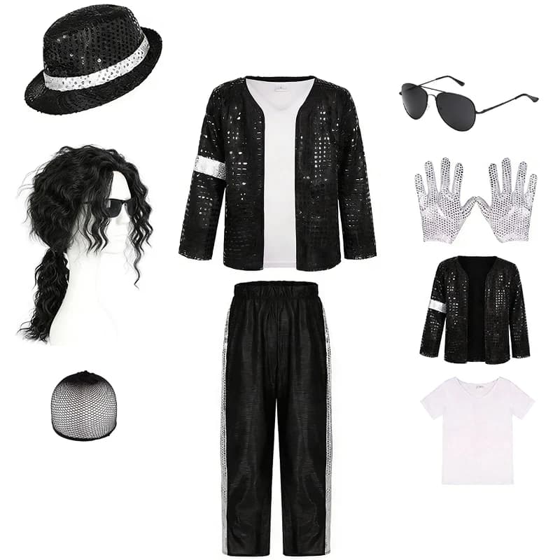 Vêtements pour enfants Michael Jackson, déguisement d'Halloween, fête d'anniversaire, spectacle de danse, costume pour enfants, star pop, tenues