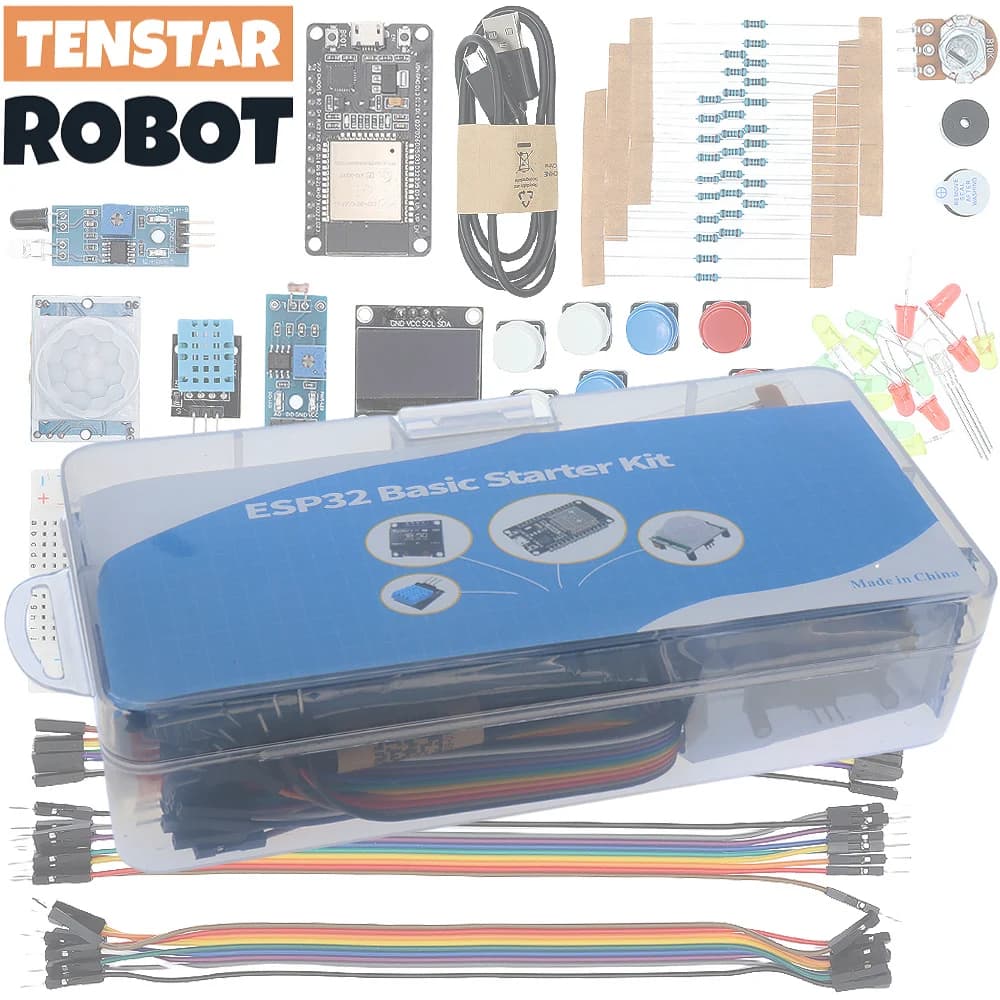 Kit de démarrage de base pour ESP32 Kit d'apprentissage de projet de carte de développement WIFI ESP-32S avec tutoriel Kit ESP32 avec boîte