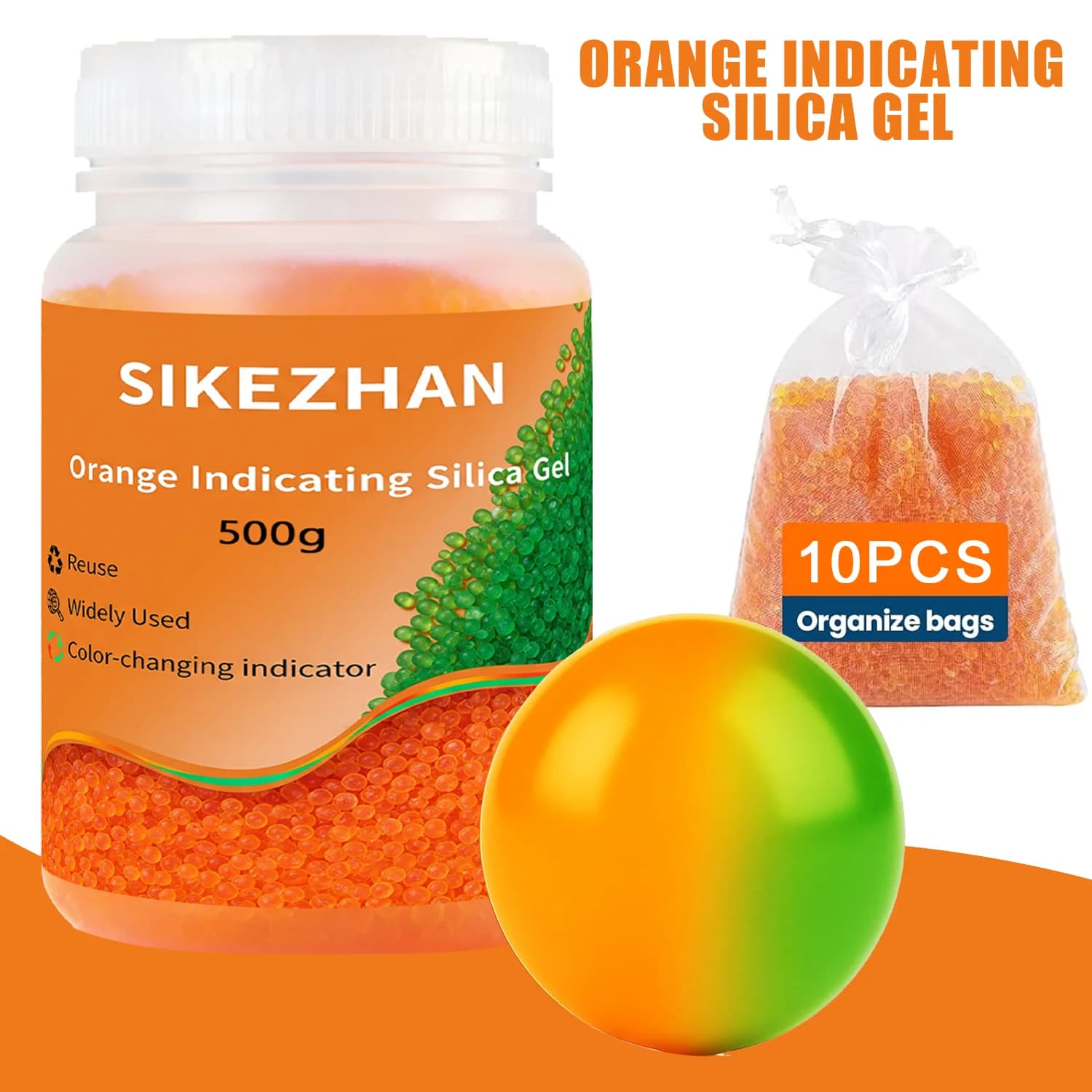 500g de gel de silice absorbant l'humidité, désiccant, billes bleues ou oranges réutilisables avec sacs de recharge pour la protection des objets