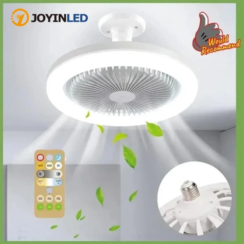 Ventilateur de plafond JOYON 3 en 1 avec lampe d'éclairage, base de conversion E27, télécommande, silencieux, AC85-265V, pour chambre, salon,