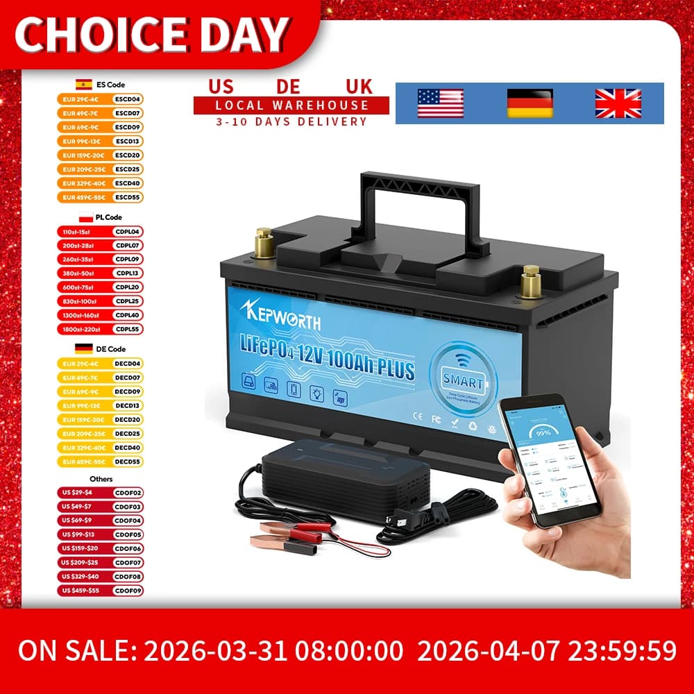 KEPWORTH 12V 100Ah LiFePO4 batterie Bluetooth avec 100A BMS batterie au Lithium à Cycle profond pour caravanes Camping bateaux camping-cars