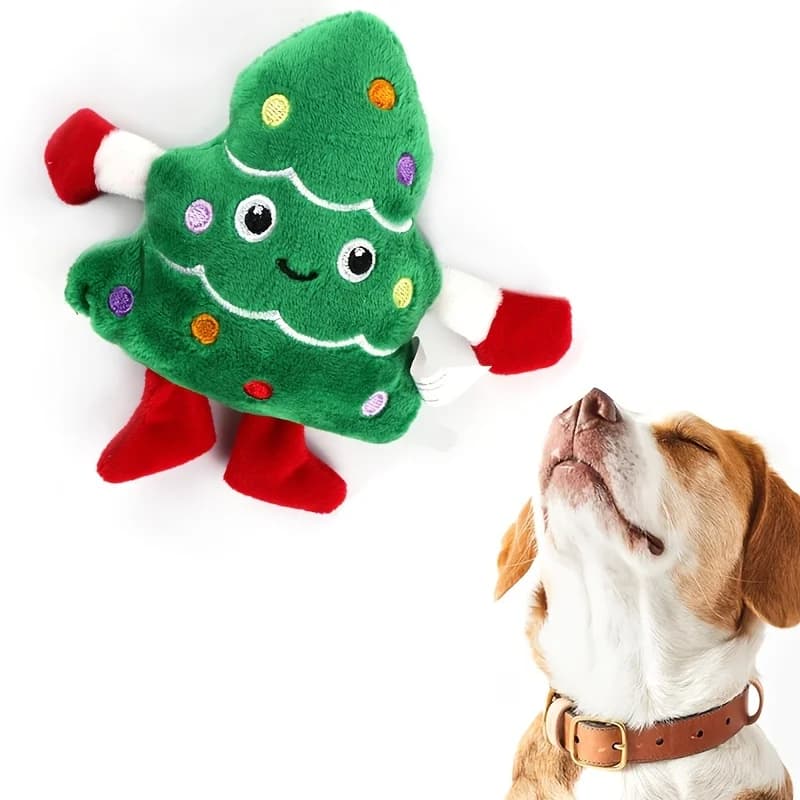 Jouet en peluche pour chien en forme de sapin de Noël, 1 pièce, jouet à mâcher en polyester durable pour petites races, jouet interactif pour