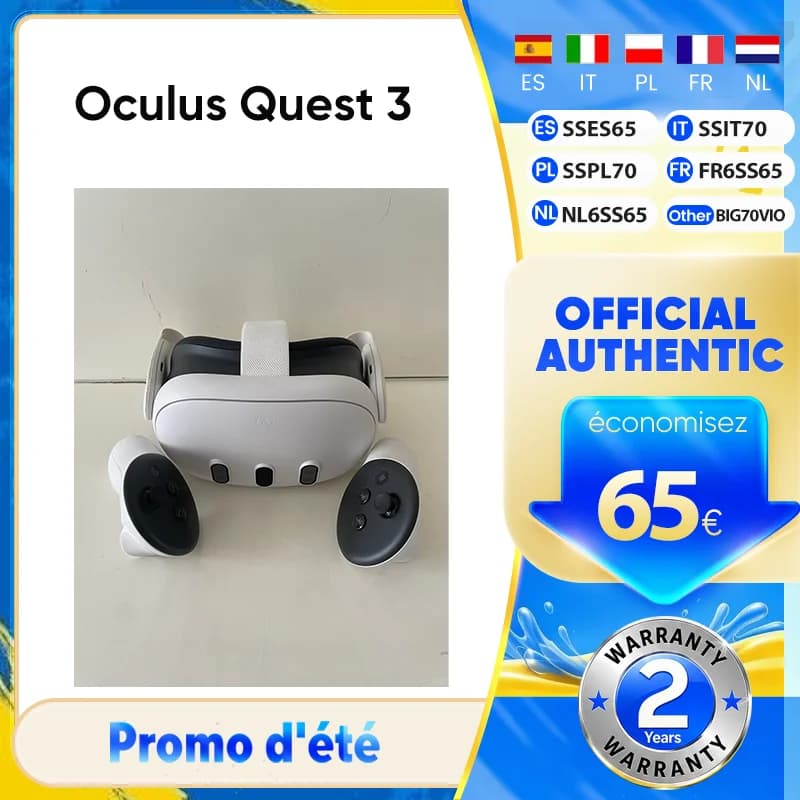 Oculus Quest 3 d'origine, 8 Go de RAM + 512 Go de stockage, écran 4K+ Infinite Display, résolution 2064x2208, batterie 5060 mAh, autonomie de 2,2