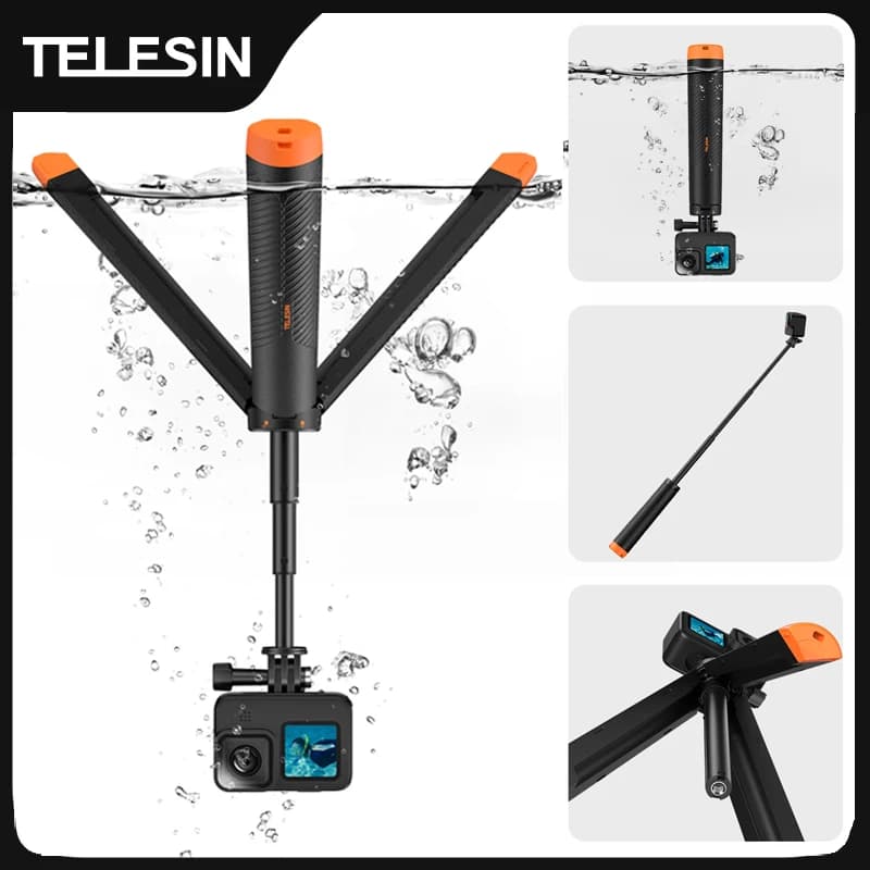 Barre de flottabilité sous-marine TELESIN, bâton de selfie extensible, trépied pour caméra d'action Gopro Insta360 DJI OSMO, accessoires
