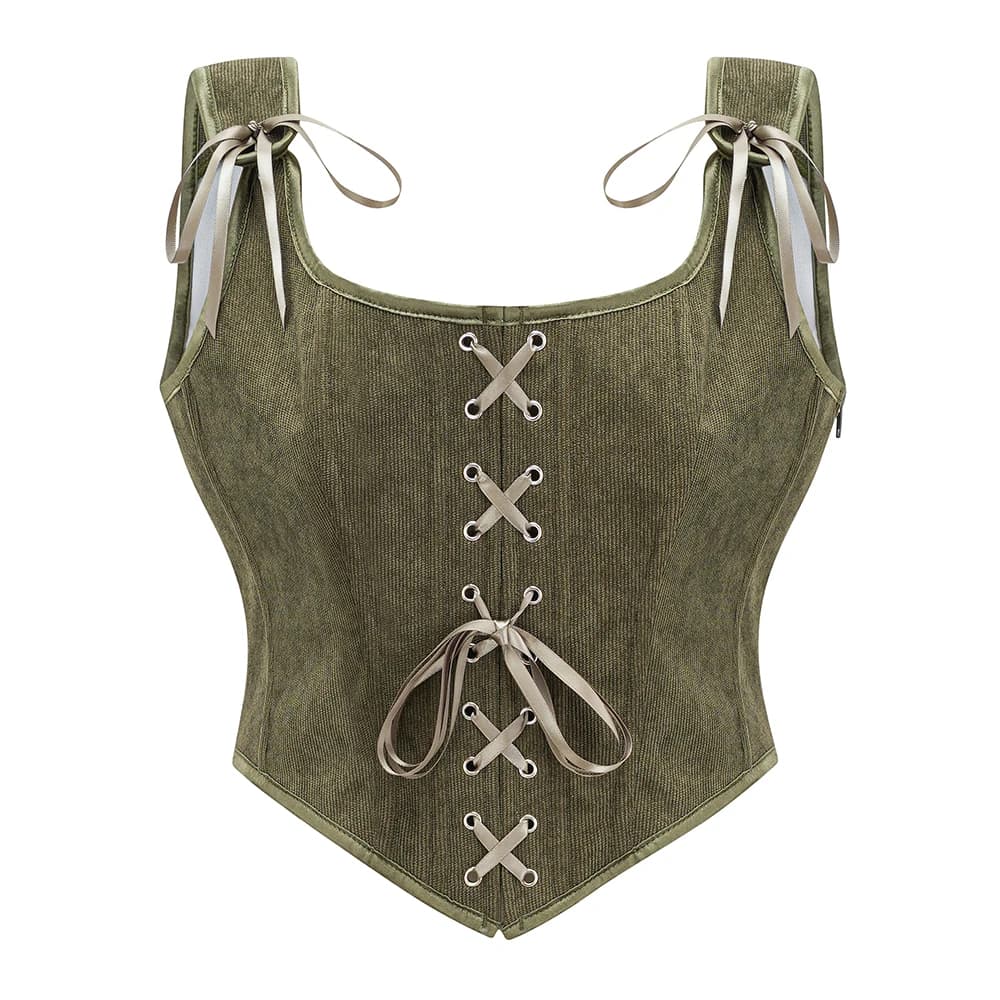 Armée vert victorien Vintage gilet femme fermeture éclair latérale et avant à lacets débardeur Corset Punk Goth vêtements Sexy Corselet Feminino