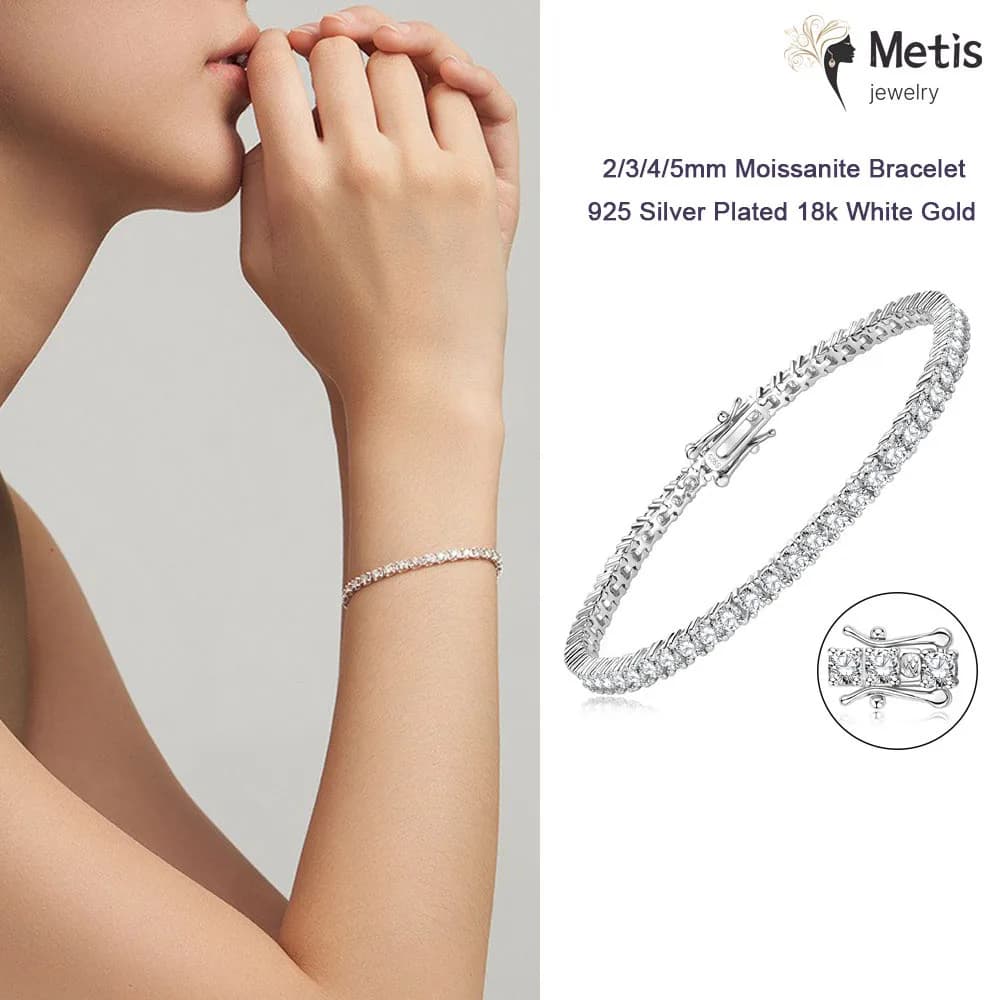 Bracelet de tennis délicat en Moissanite plaqué or 18 carats, argent sterling 925, couleur D, diamant créé en laboratoire pour femmes et hommes