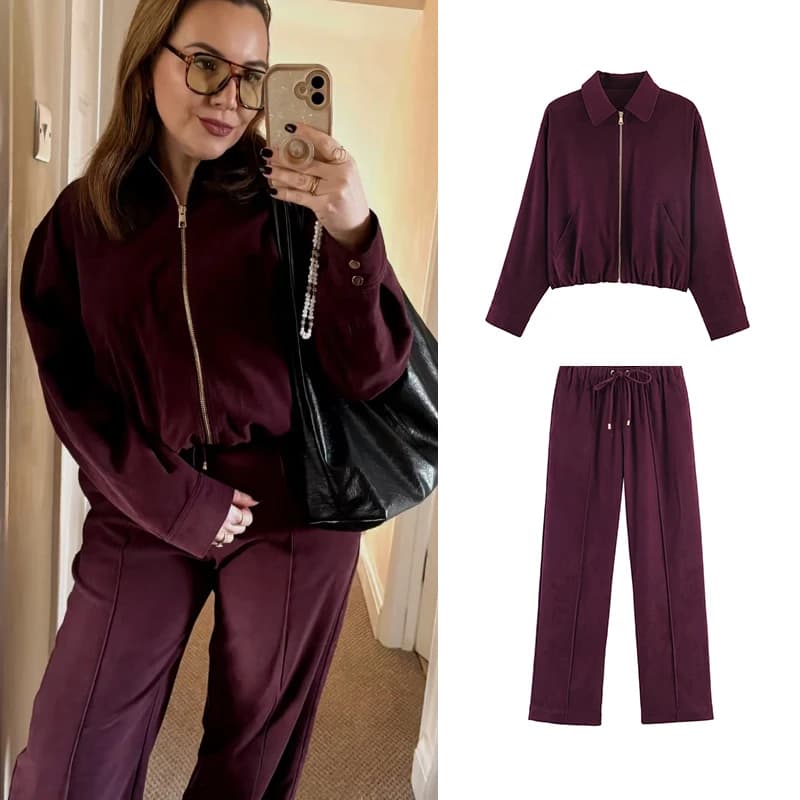 Ensemble pantalon décontracté tendance SLTNX pour femme, veste élégante à revers et fermeture éclair, pantalon à cordon de serrage, collection