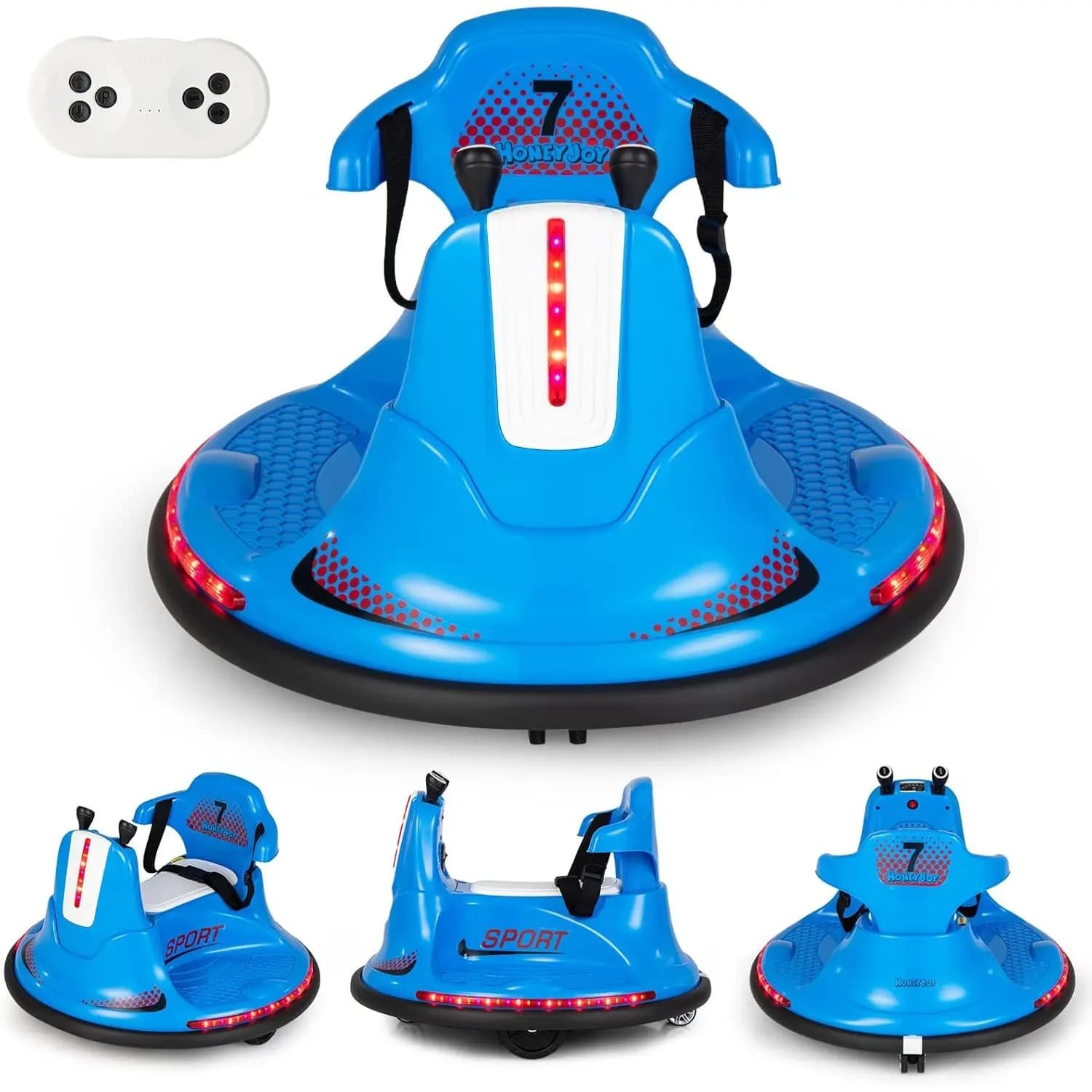 6 V Ride On Scooter de voiture pour enfants Rotation à 360 degrés et fonction avant et arrière, voiture pare-chocs, bleu