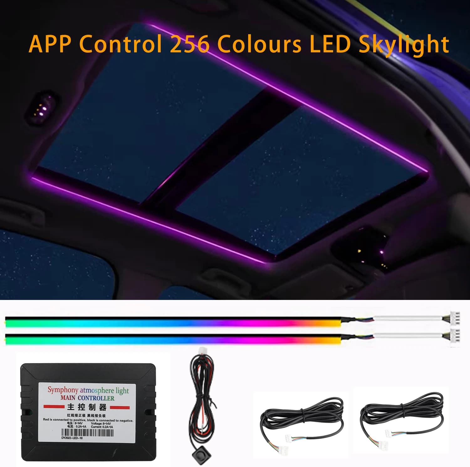 Contrôle par application symphonique 256 couleurs LED lucarne lumière ambiante atmosphère toit ouvrant lumière voiture toit panoramique lucarne