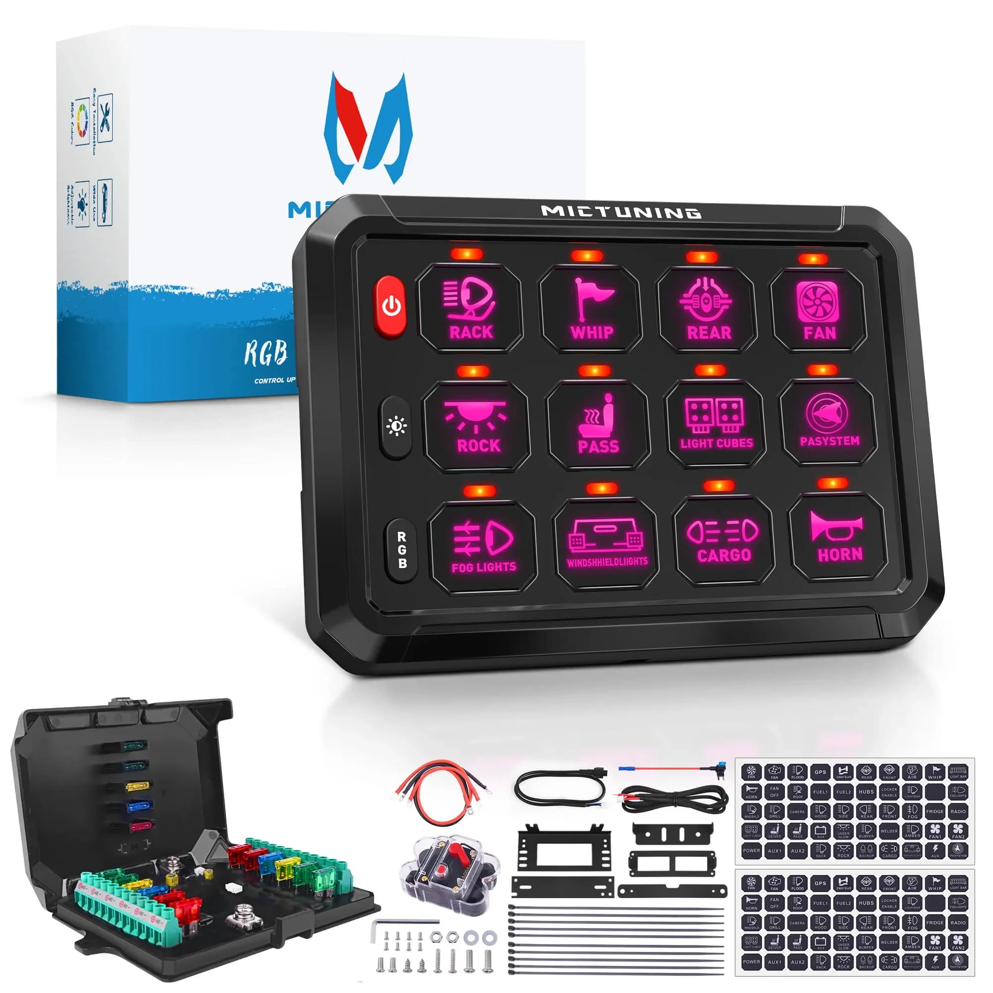 Mictuning 8/12 Gang RGB panneau de commutation Led barre lumineuse de travail commutateurs boîte contrôleur pour voitures universelles camion bateau