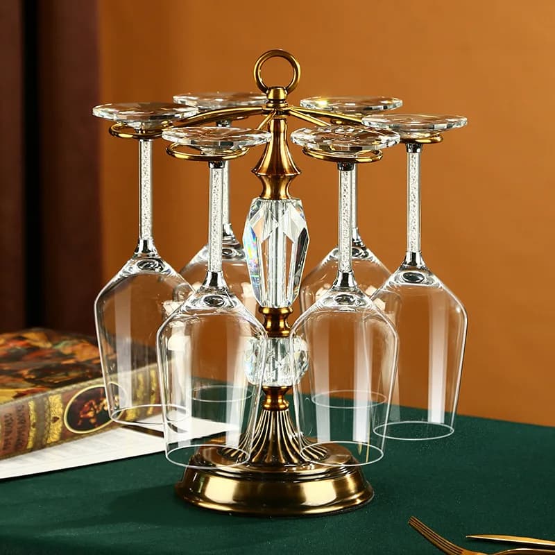 Ensemble de supports à vin rouge de luxe, lumière dorée de haute qualité, carafe à gobelet rotatif, verre à vin en verre de cristal, 6 pièces.
