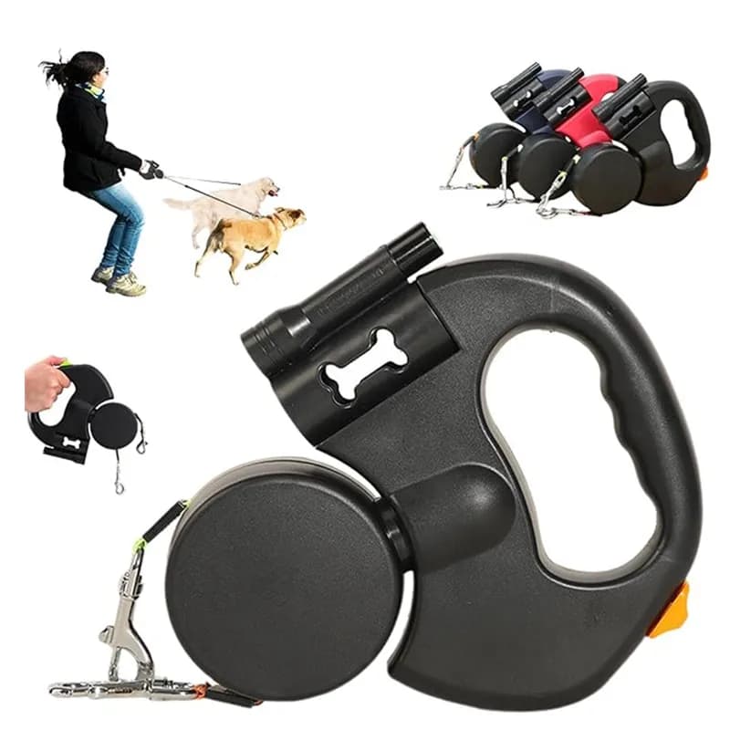 Laisse à double extrémité, laisse double pour deux chiens avec pivot sans enchevêtrement, laisse pour chien avec lampe de poche LED pour petits et