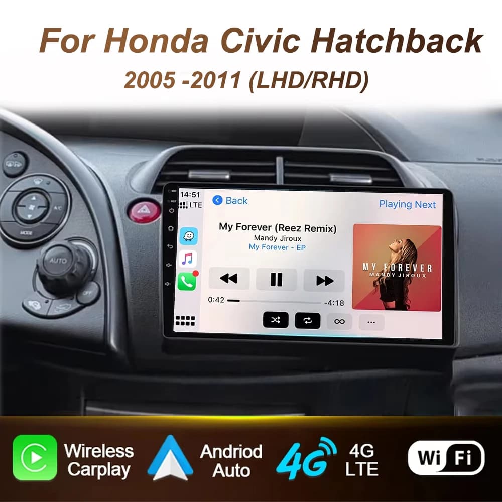 Écran autoradio pour Honda Civic Hatchback 2006-2011, lecteur multimédia Carplay Android Auto, 4G WIFI, GPS, navigation, autoradio 2DIN
