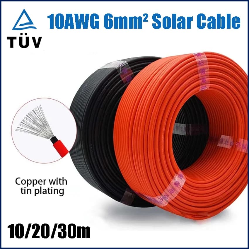 Câble Photovoltaïque Solaire en Cuivre Étamé, Isolation Double Couche, PVC, TUV, pour Connexion de Longs Panneaux, 6 mm2, 10AWG