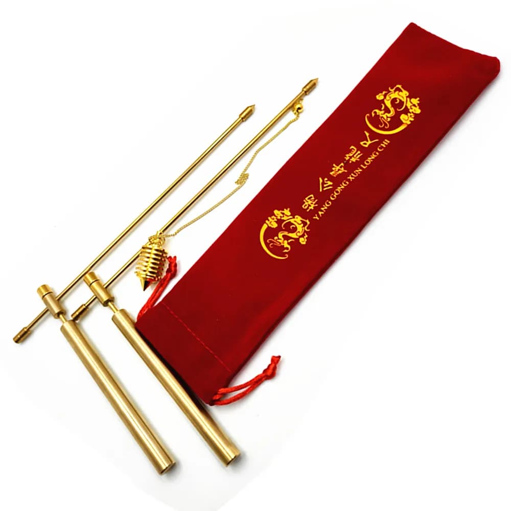 Tige de traction en cuivre, 2 tiges de divination - cuivre massif et laiton, avec boîte cadeau et sac - détectant l'or, l'eau, la chasse fantôme