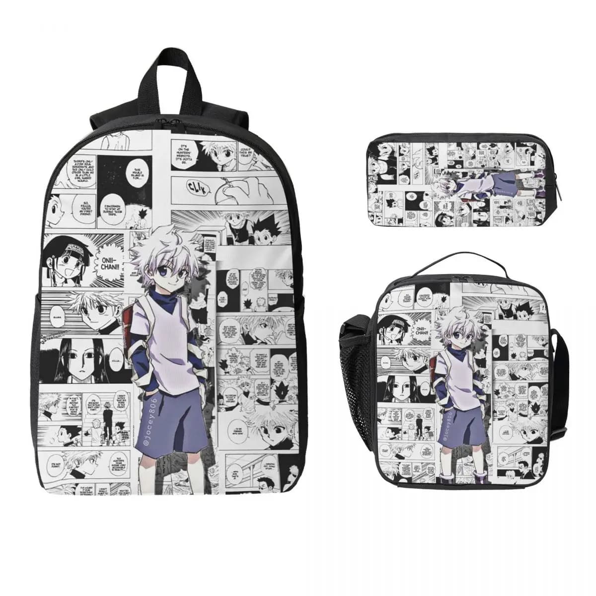 Killua Zoldyck Anime HXH Hunter x Hunter sac à dos étudiant garçons filles BookBag sac d'école 3ps sac à déjeuner isolé trousse à crayons
