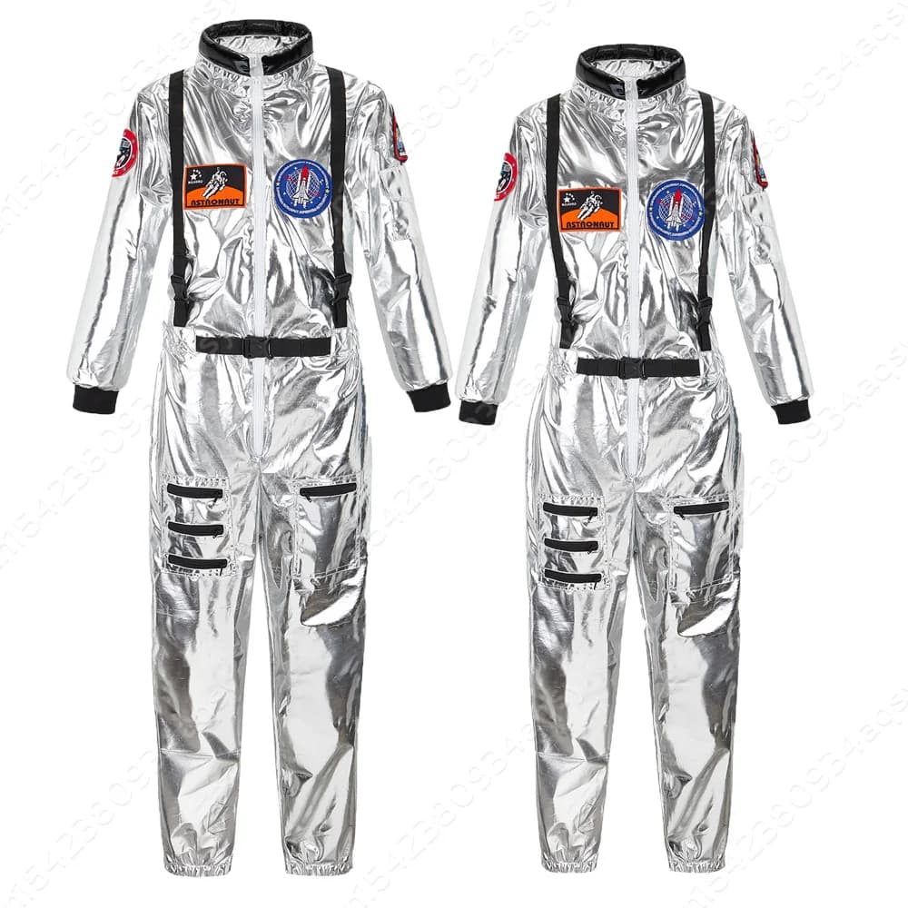 Costume d'astronome pour hommes et femmes, grande taille, olympiques d'Halloween pour couples, combinaison d'astronome argentée, imbibée d'espace