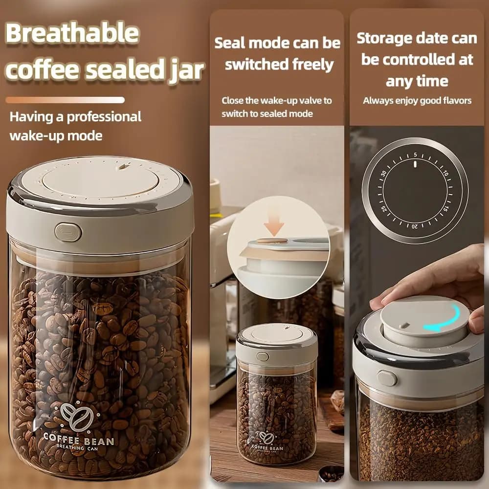 Pot scellé sous vide de grains de café de qualité alimentaire avec traqueur de date et conteneurs de stockage de valve de grain de réveil pour