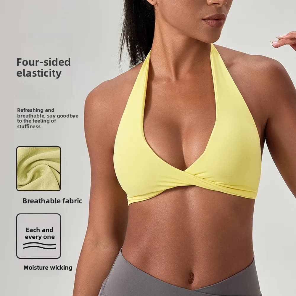 YOGA Naked Feeling Soutien-gorge de sport rembourré à bretelles pour femme - Haut d'entraînement de fitness Soutien-gorge de sport de yoga à dos