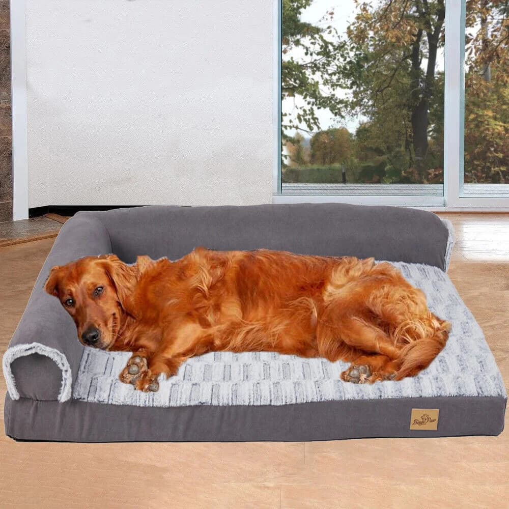 Lit orthopédique XXL XL pour chien, chaise longue, oreiller, repose-tête, canapé pour animaux de compagnie, forme en L, avec housse amovible et