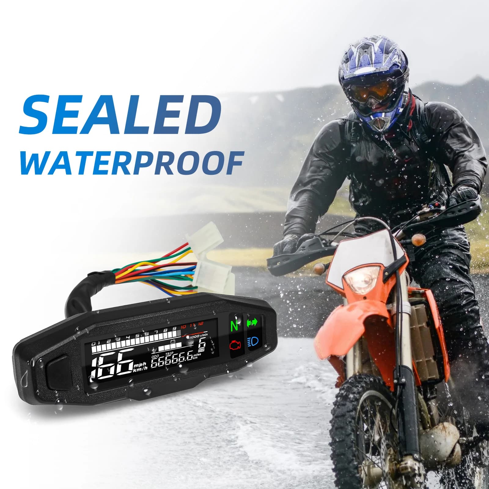 Compteur de vitesse étanche pour moto, tableau de bord numérique universel LED Km/h MPH, odomètre, capteur de jauge de moteur avec support Y/Z/W