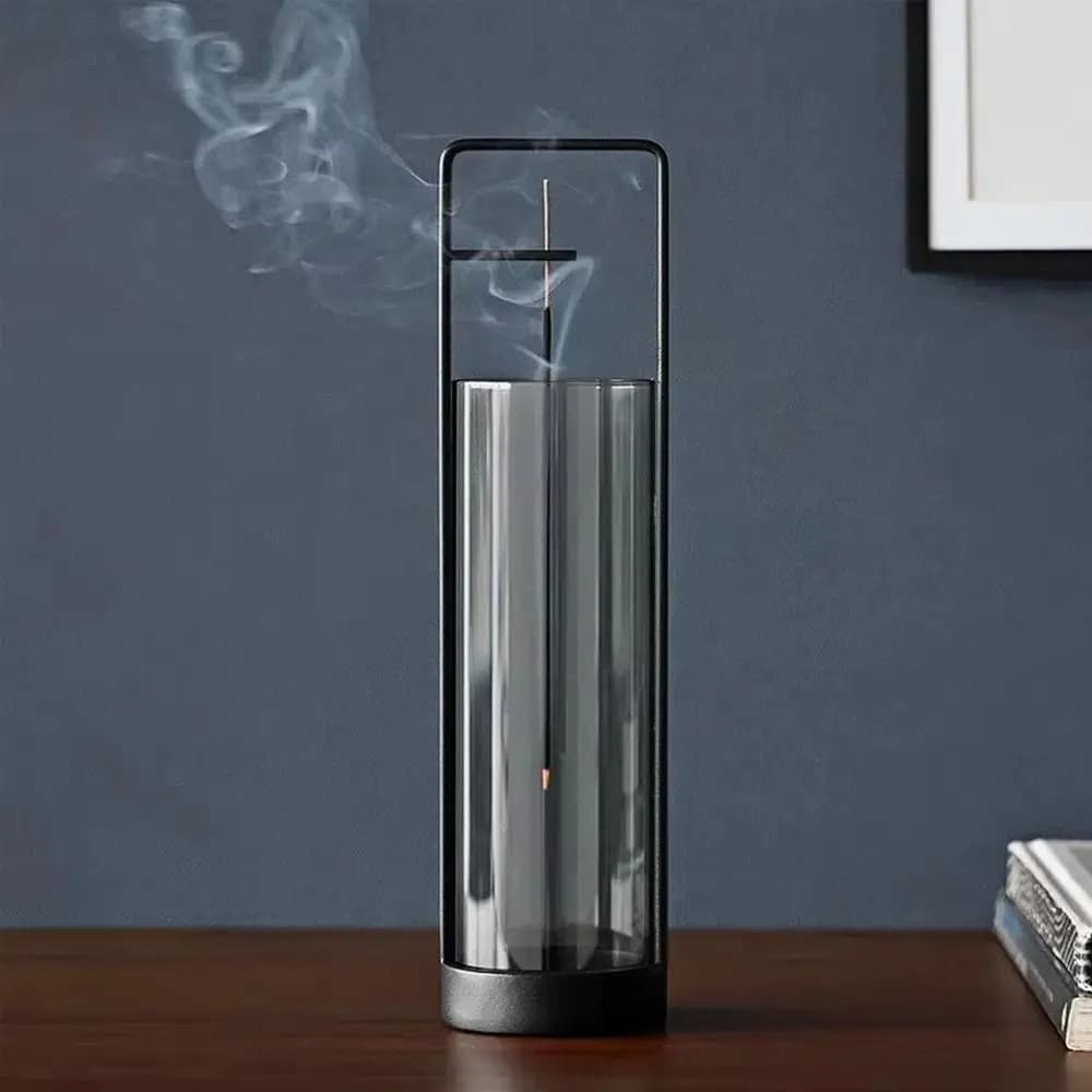 Support de brûleur d'encens à l'envers créatif avec collecteur de cendres en verre brûleur d'encens à reflux détachable antirouille