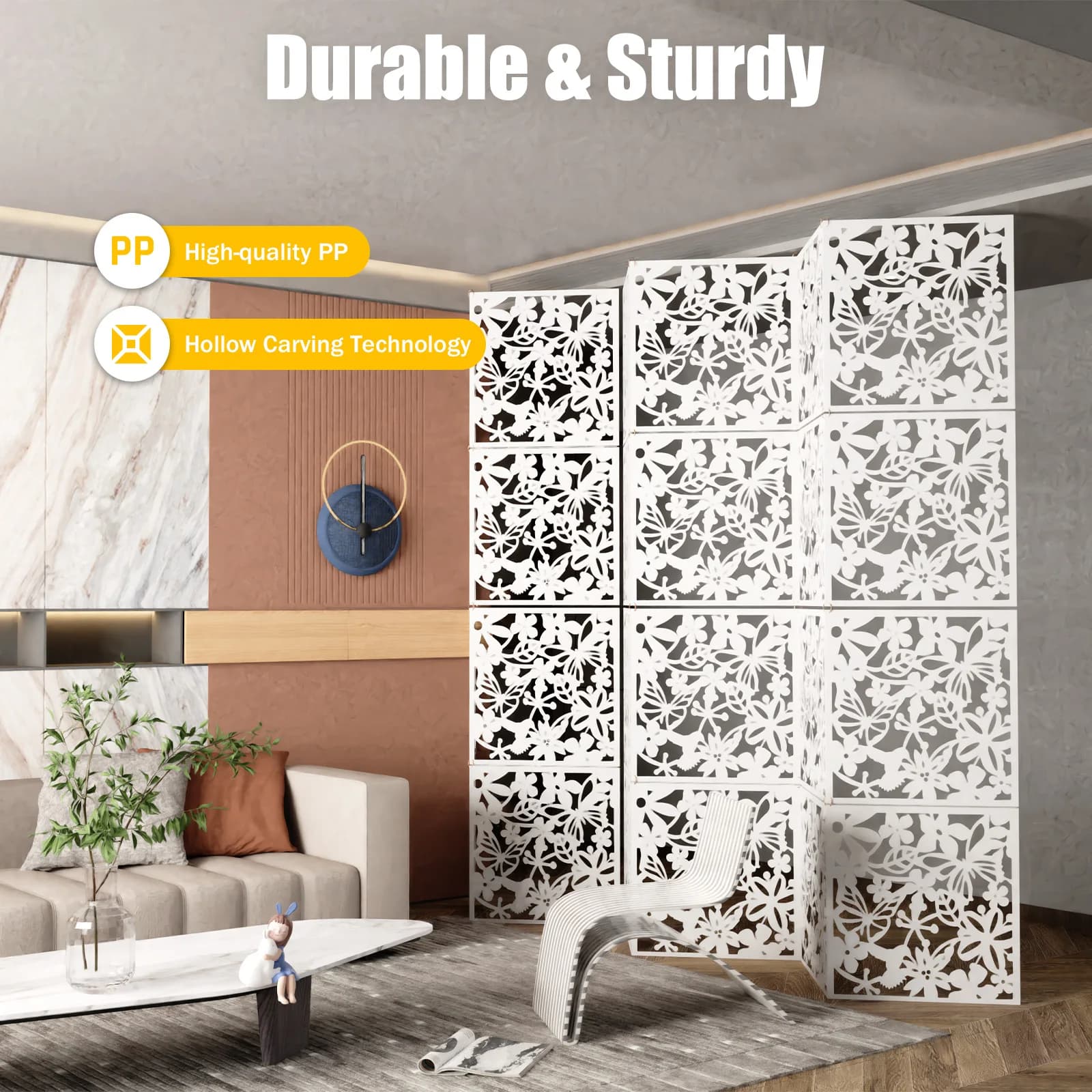 Écran pliant suspendu en matériau ABS, rideau de séparation creux, panneau mural, décoration artistique murale pour chambre à coucher et salon,