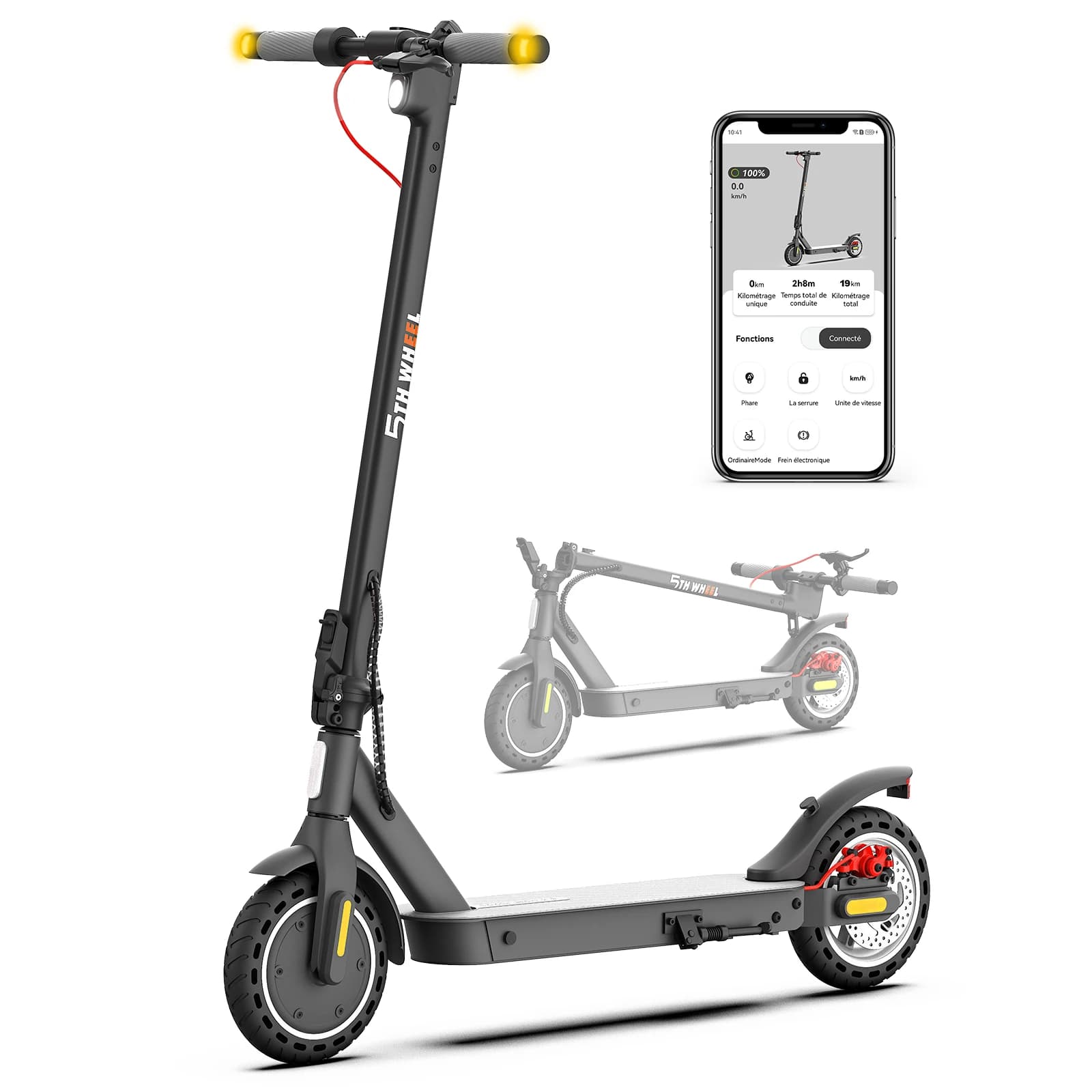 Trottinette électrique 5TH WHEEL, pneus pleins de 8,5 pouces, puissance de pointe de 500 W, vitesse de 25 km/h, autonomie de 32-35 km, clignotants,