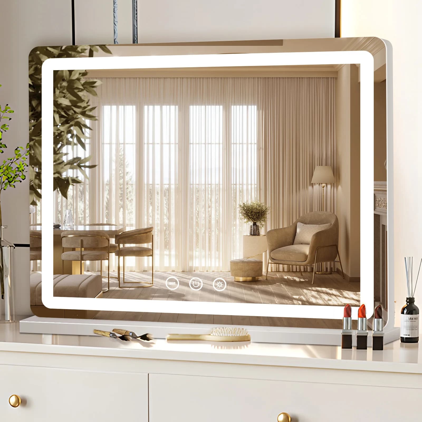 Miroir cosmétique de maquillage Hollywood LED Teousev avec éclairage, grand miroir de 80 x 55 cm
