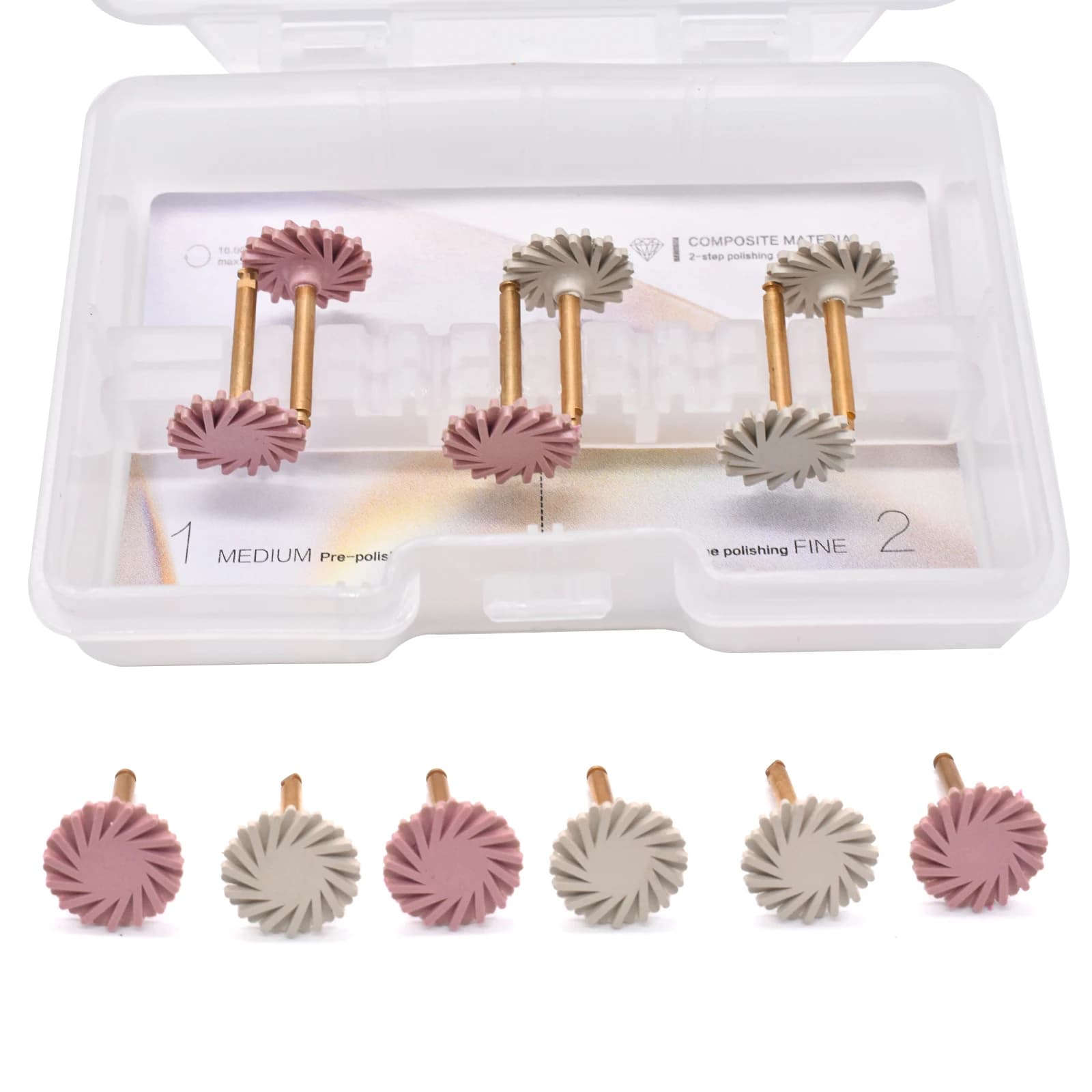 6 pièces/boîte Polisseurs dentaires en caoutchouc pour résine composite, imprégnés de diamant, système de polissage en 2 étapes, disque de 14