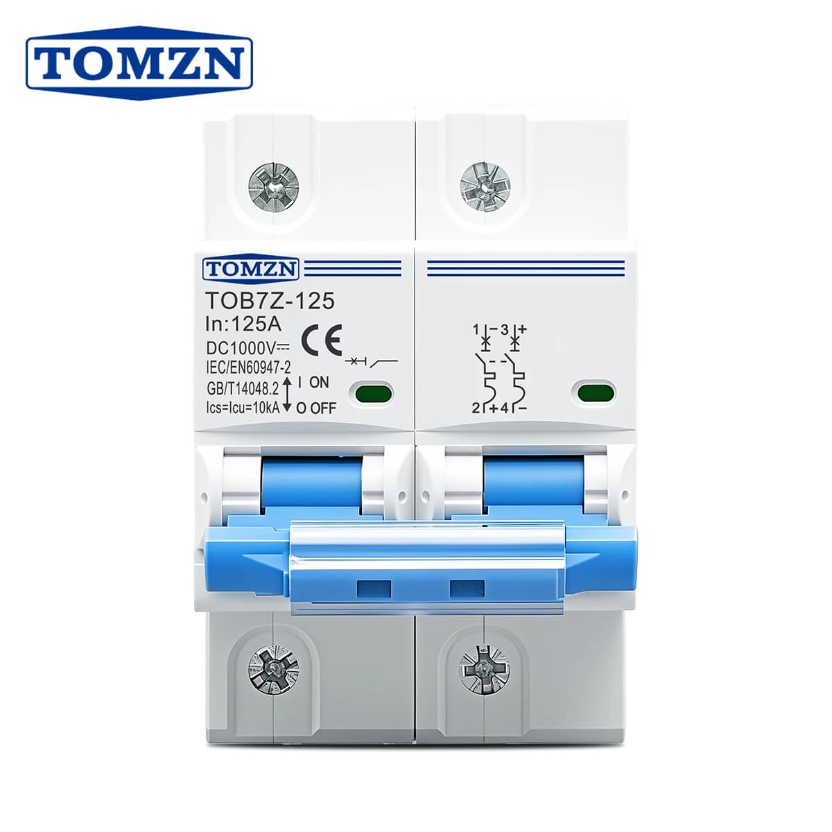 TOMZN 2P 1000V DC MCB TOMZN 80A 100A 125A Disjoncteur Système photovoltaïque Courbe C Interrupteur principal de batterie