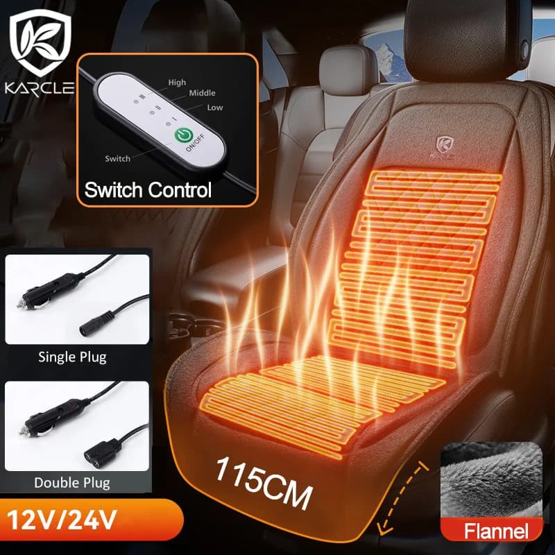 Coussin chauffant en flanelle pour siège de voiture, 12-24V, allongé, accessoires de voiture, housse universelle pour chauffage de siège