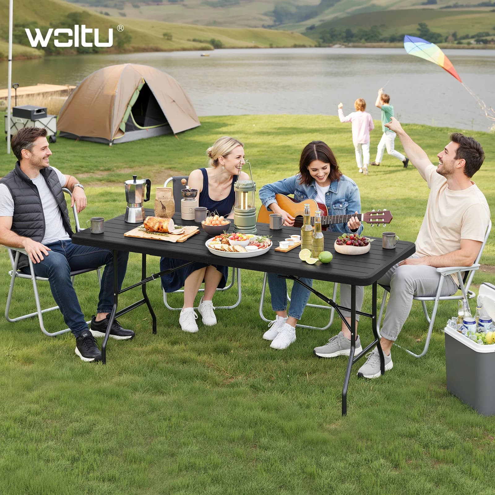WOLTU Table de jardin pliante d'extérieur, table de camping portable résistante aux intempéries avec sac de transport pour 8 personnes, pour patio