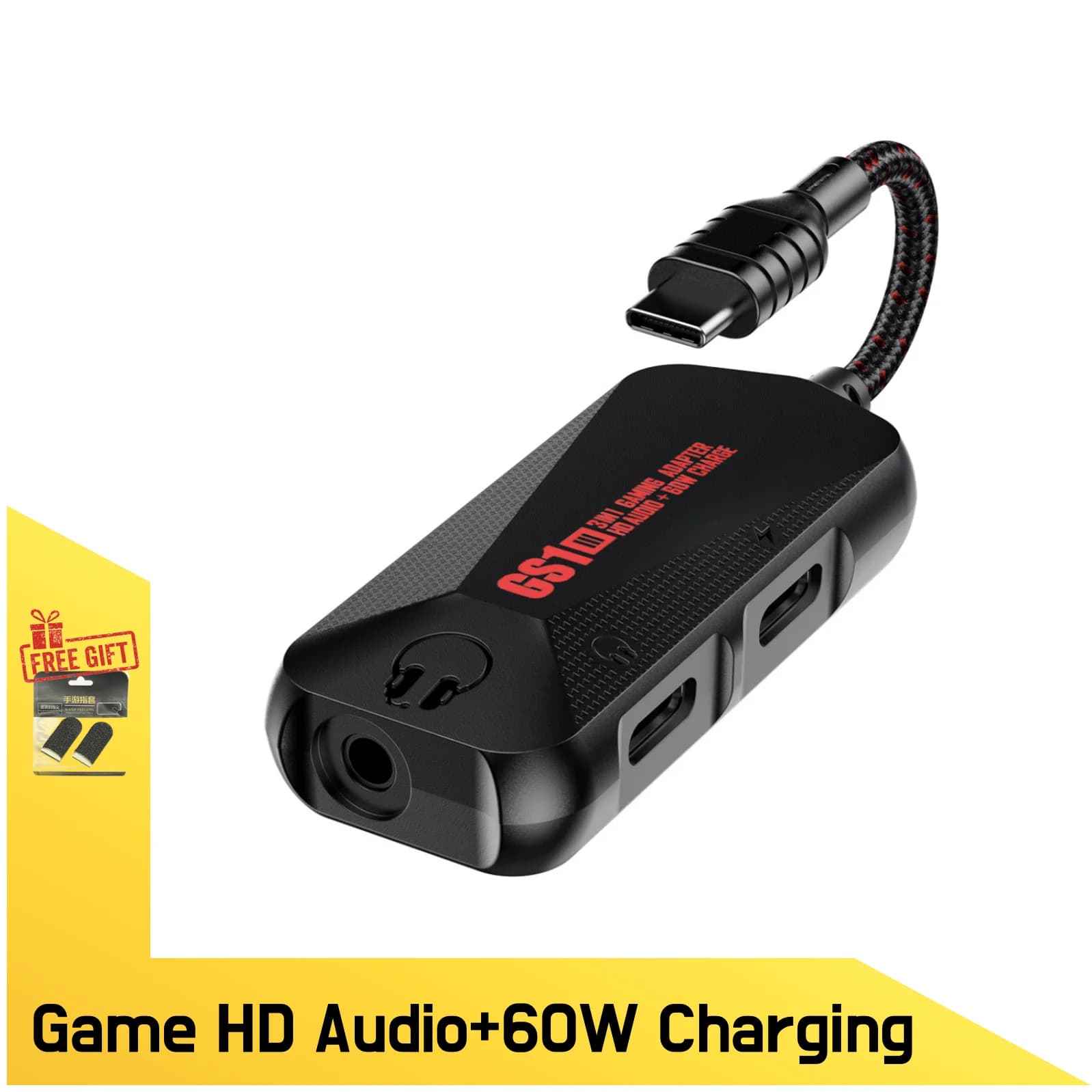 Plextone GS1, adaptateur de jeu 3 en 1 type-c, convertisseur audio USB-C vers USB-C/3,5 mm avec chargement 60 W, pour iPhone/iPad/MacBook