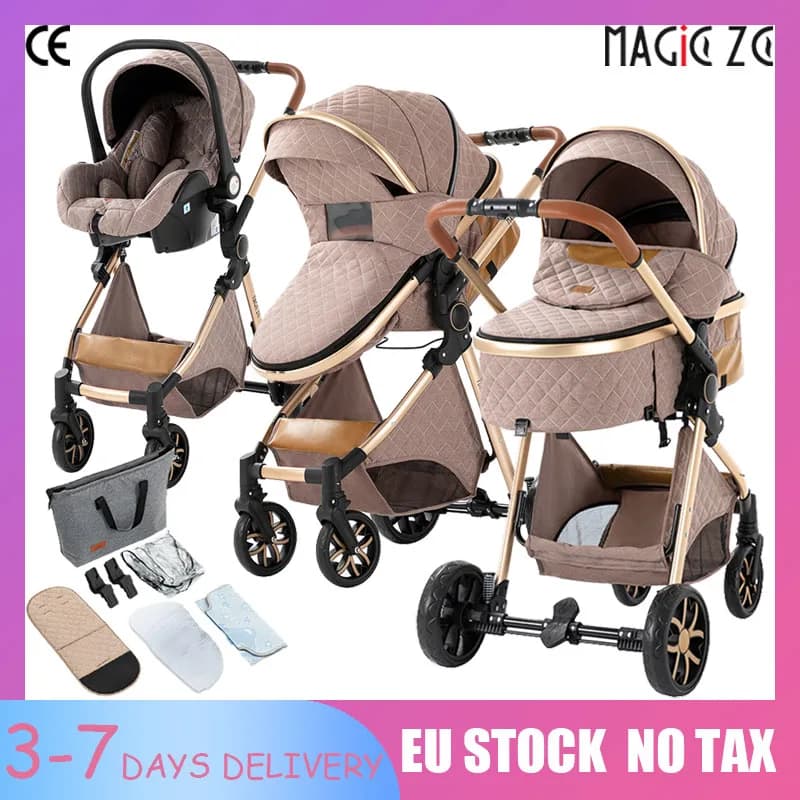 Poussette bébé 3 en 1, système de voyage, poussette multifonctionnelle, siège de voiture, cadre léger avec fonction pliante à une main, articles