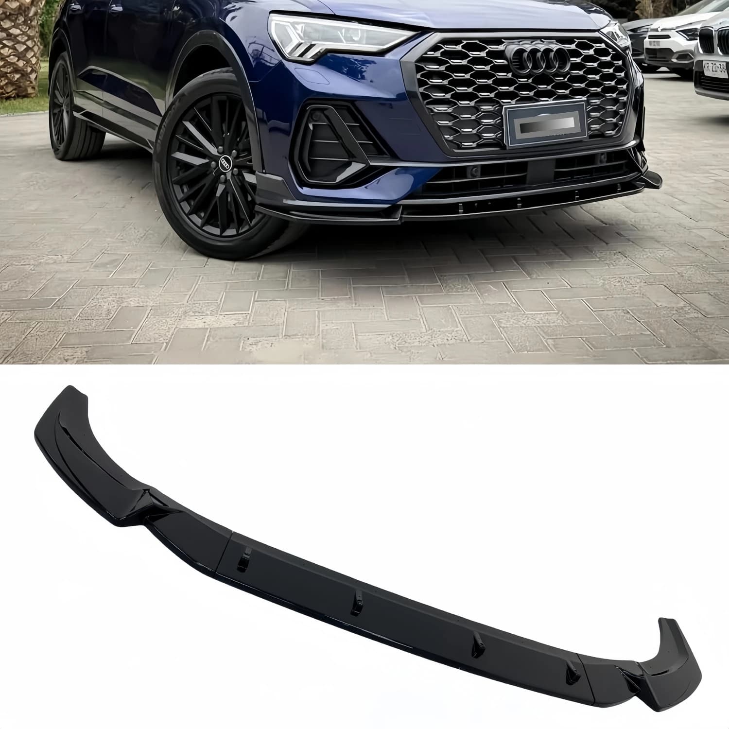 Kit carrosserie tuning 3 pièces, lèvre de pare-chocs avant noir brillant pour Audi Q3 MK2 F3 S-line Sportback 2.0 TFSI TDI 2019-2024