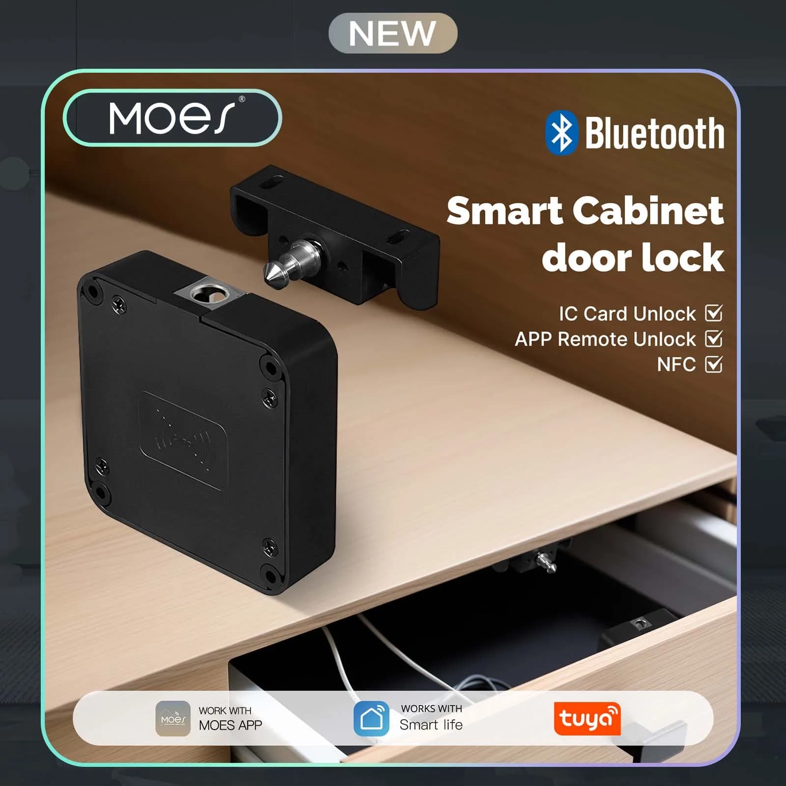 Serrure de tiroir intelligente Bluetooth MOES, contrôle à distance via l'application Tuya, sans clé, carte IC, serrure de sécurité cachée pour