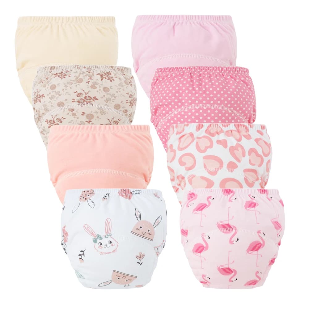 Lot de 8/5 couches-culottes d'apprentissage en coton pour bébé, couches lavables imperméables réutilisables pour tout-petits, sous-vêtements de