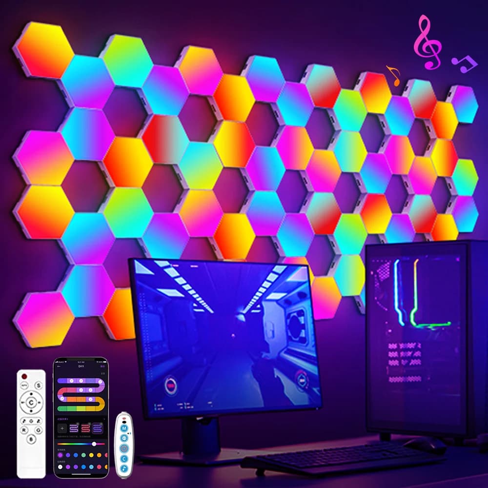 Applique murale hexagonale intelligente RGB, couleur changeante, veilleuse d'ambiance, forme de bricolage, rythme musical, application pour salle de