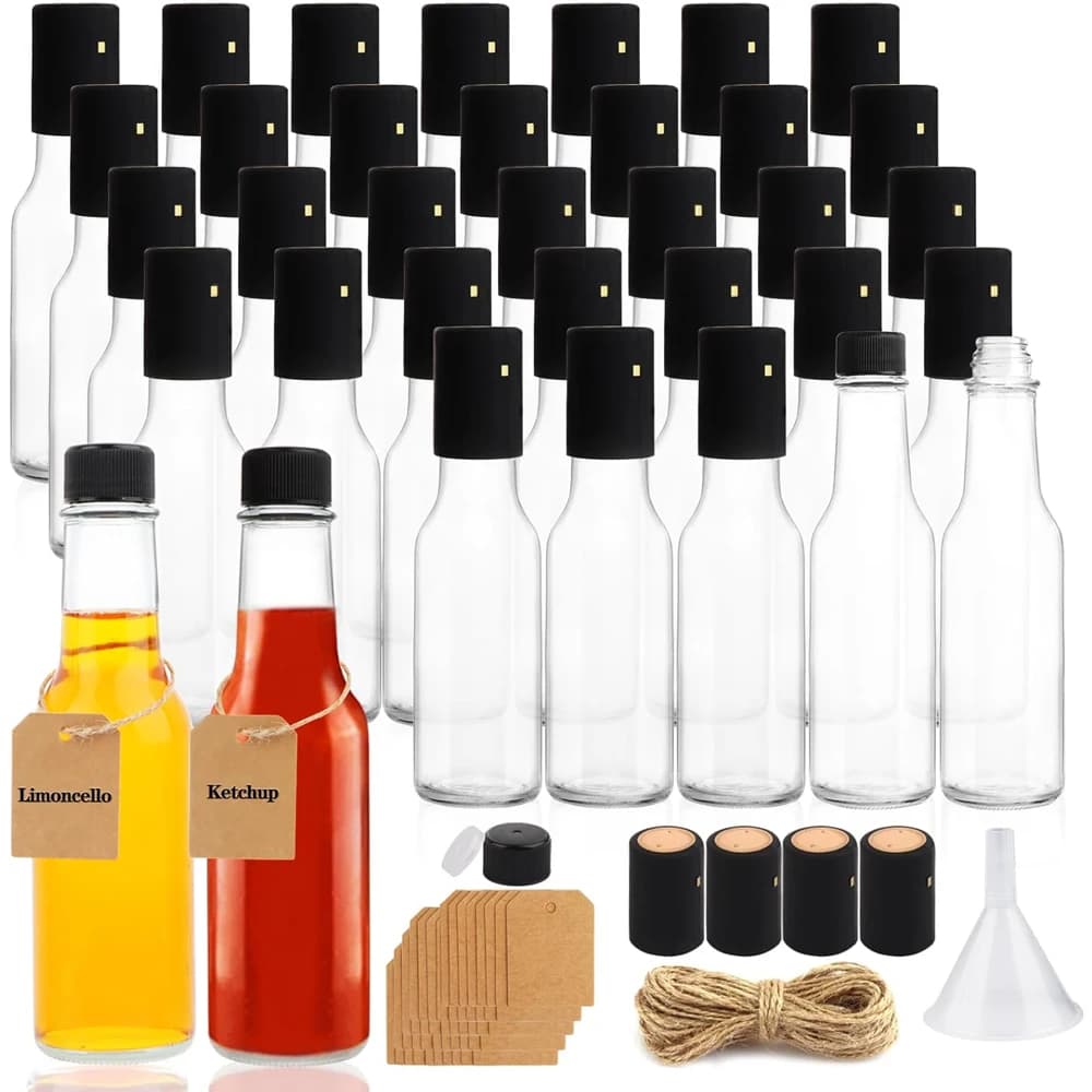 Capsules à vis noires en verre transparent, inserts de goutteurs, capsules rétractables, 5oz, 150ml