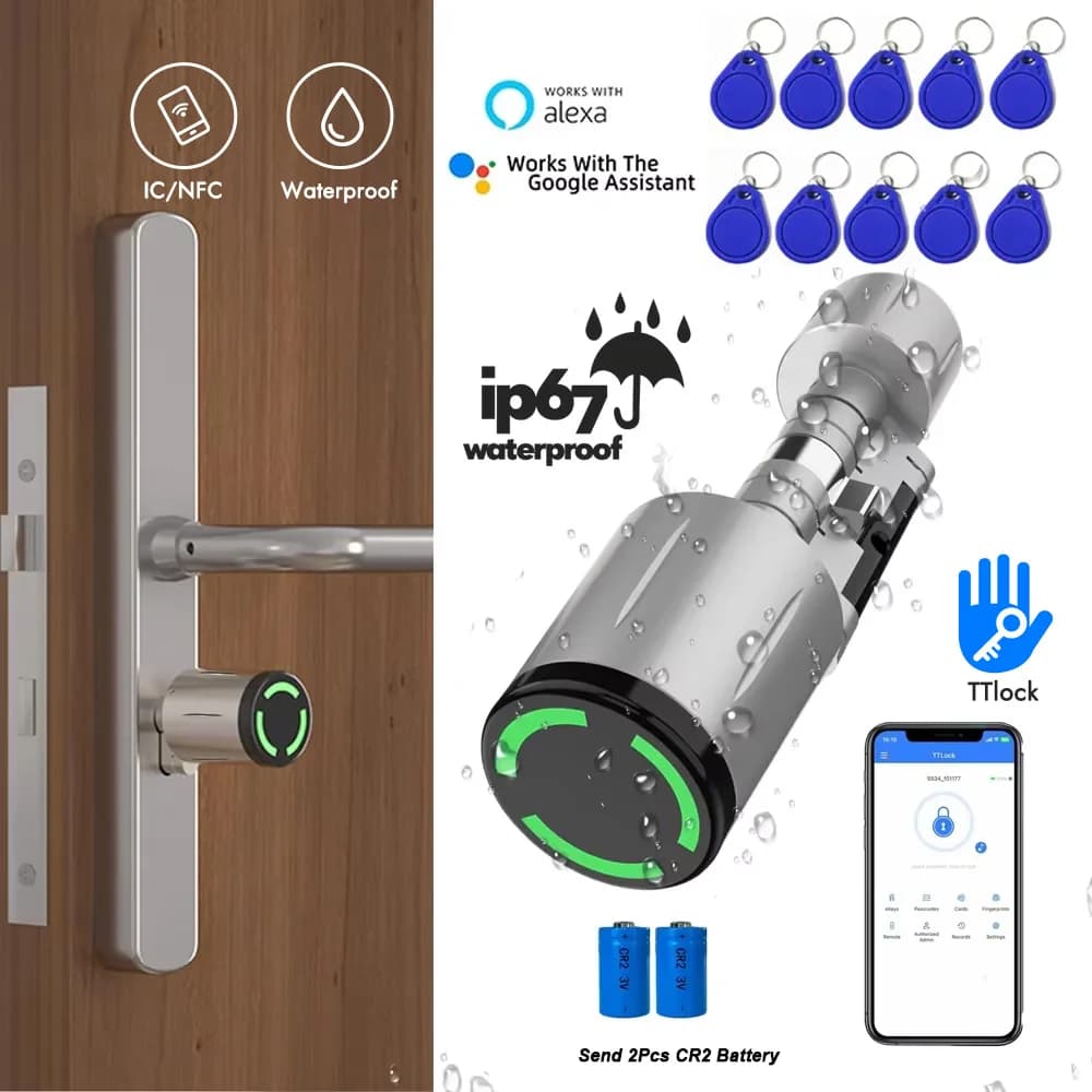 Serrure de porte intelligente, étanche IP67, contrôle Euro TTlock, cylindre, contrôle par application TTLock, Anti-perceuse, accès à distance,