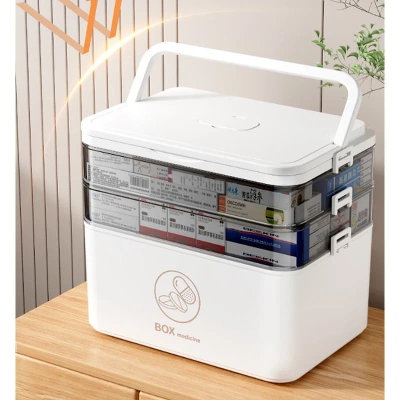 Boîte de rangement de médicaments d'urgence familiale à 3 niveaux, organisateur de médicaments compact résistant aux fuites pour la maison, 1