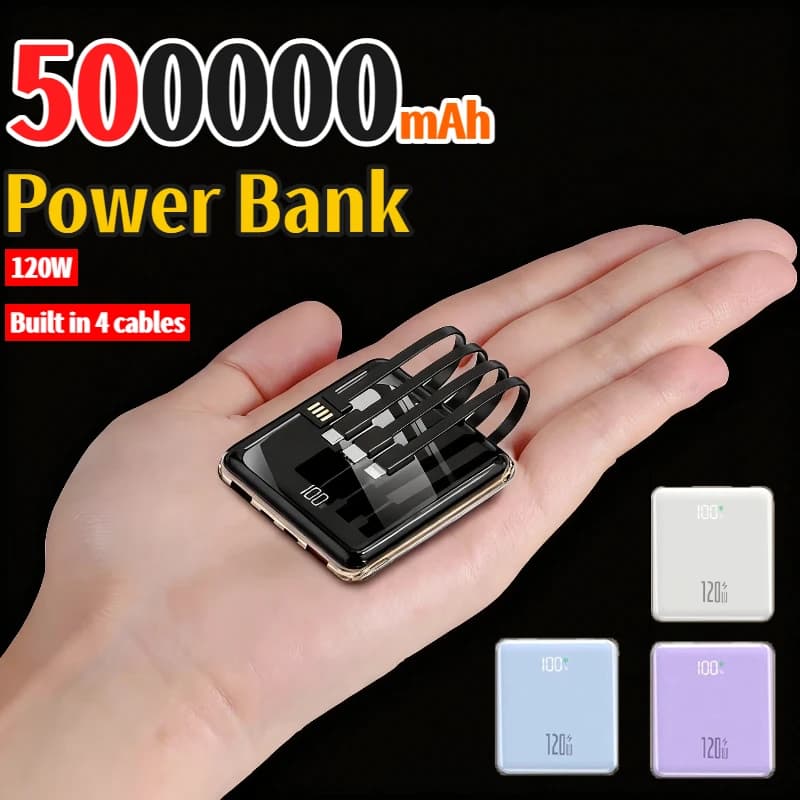 Nouveau 500000mAh Mini batterie externe intégré 4 câbles grande capacité charge Super rapide batterie externe pour IPhone Samsung