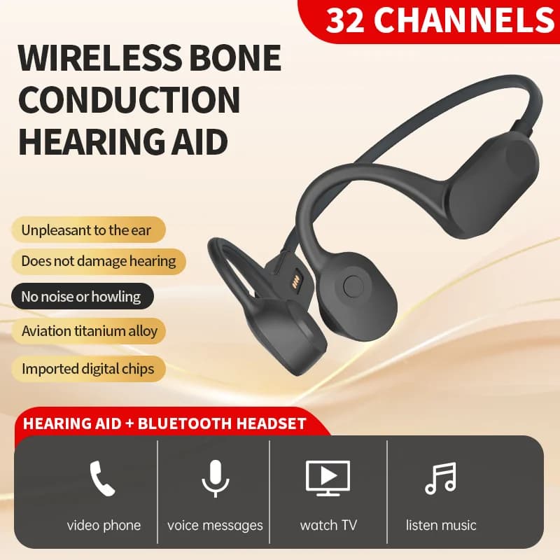 Aide auditive à Conduction osseuse à 32 canaux, avec réduction du bruit, amplificateur vocal Bluetooth Rechargeable pour personnes âgées, perte