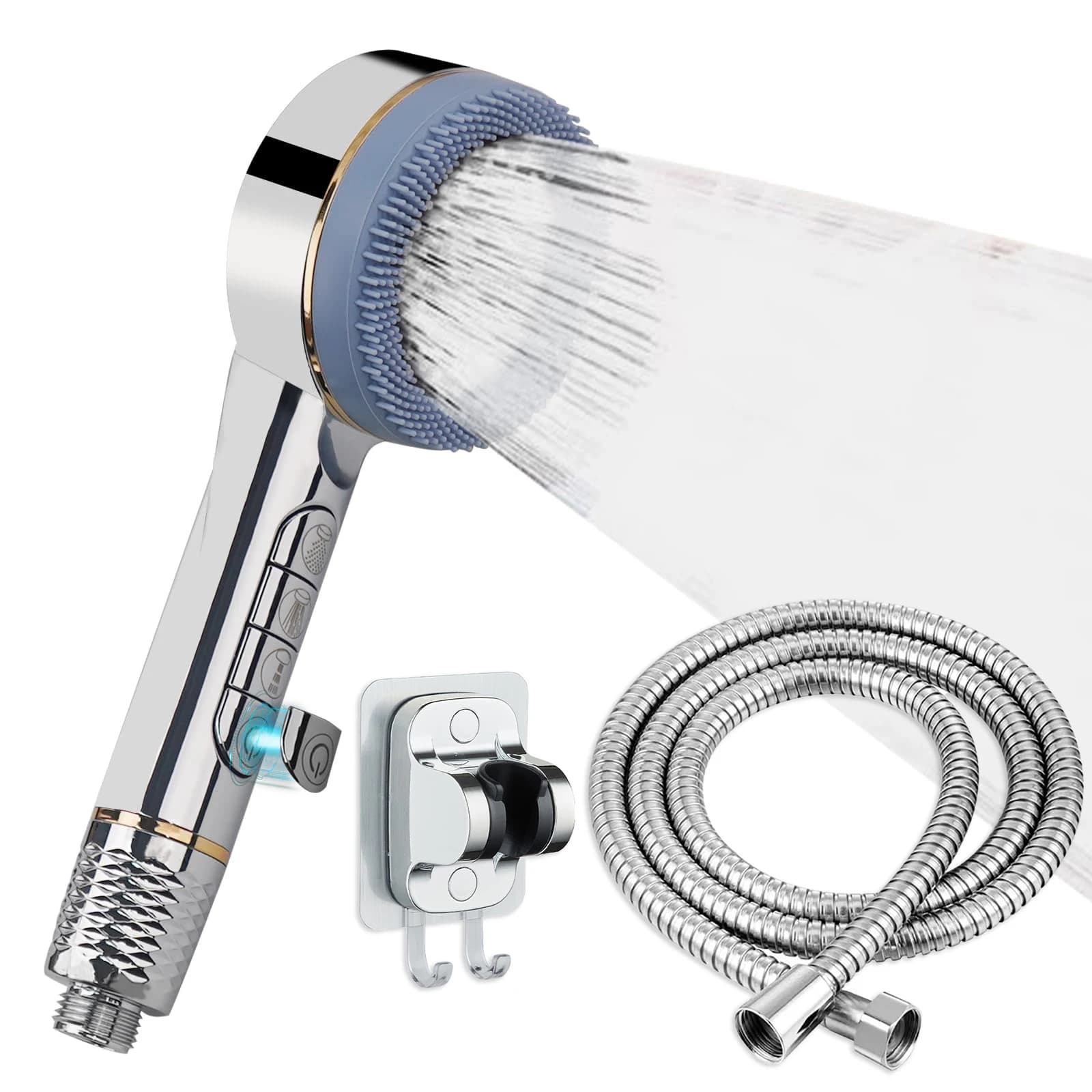 Nouvelle Pomme de Douche Haute Pression à 4 Vitesses Réglables avec Filtre Portable, Économiseur d'Eau, Jet Puissant, et Kit de Tuyau
