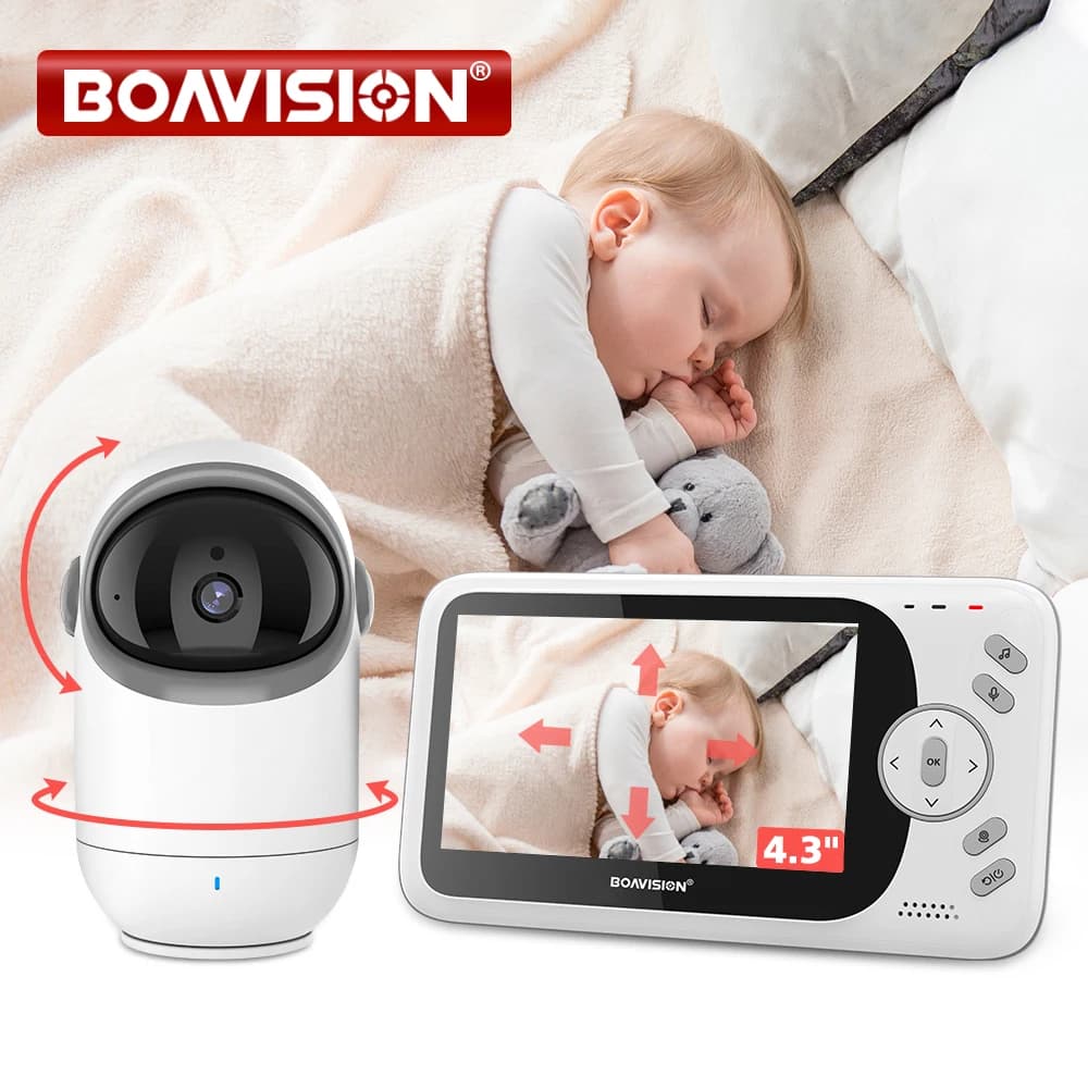 Moniteur vidéo pour bébé de 4.3 pouces, avec caméra panoramique inclinable, Audio bidirectionnel sans fil 2.4G, Vision nocturne, caméra de