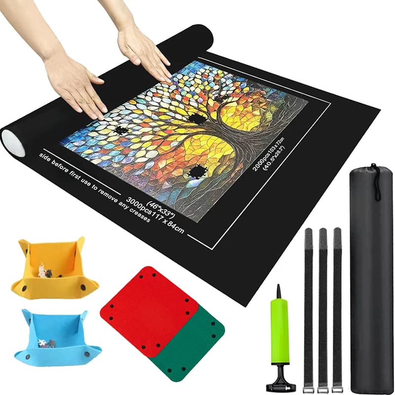 Tapis de rangement pour Puzzle, 1000/2000/3000 pièces, planche de Puzzle enroulable, couverture de rangement en feutre, gris noir, sac Portable de
