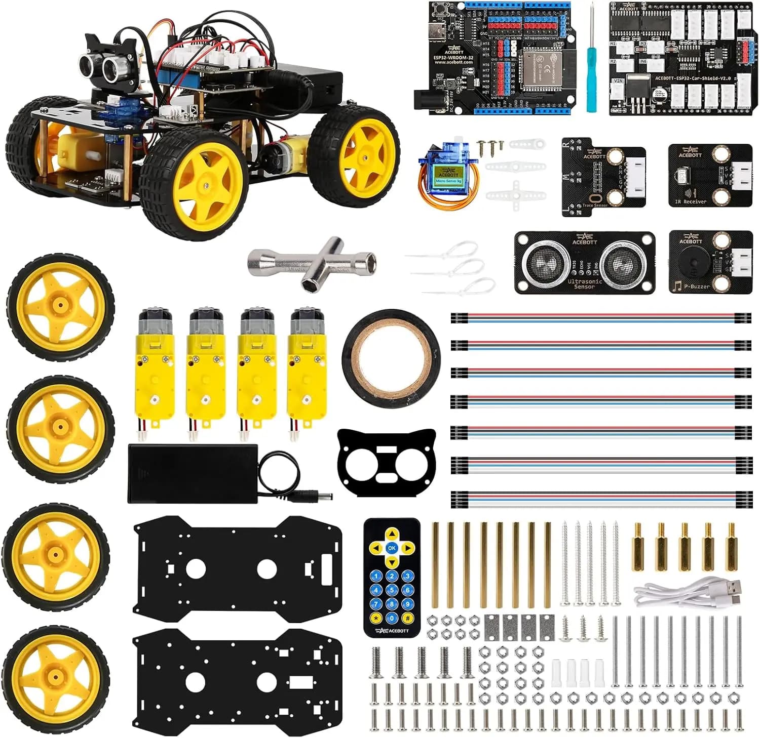 Kit de robotique ACEBOTT pour enfants, kit de voiture robot intelligente compatible avec Arduino et Scratch, jouets STEM, kit de robot de codage avec